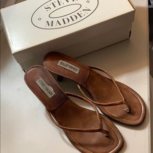 Steve Madden Brown leather high-heel  thong sandal